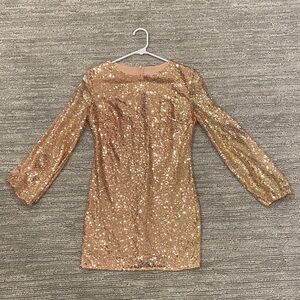 Elegant Gold Long Sleeve Sequin Dress